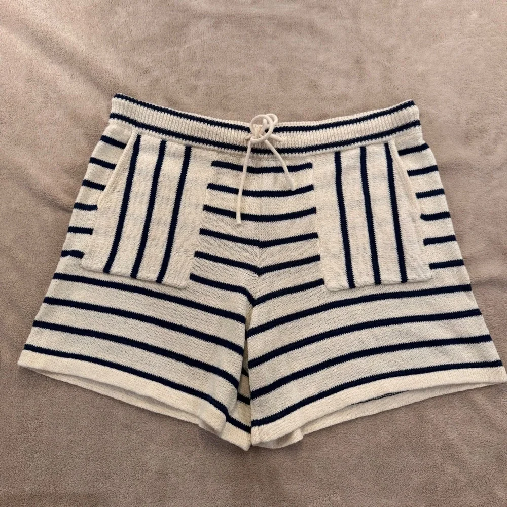 Hamptons Coastal Nautical Knit Lounge Set Resort Yacht Club Shorts Navy Sz XL/L